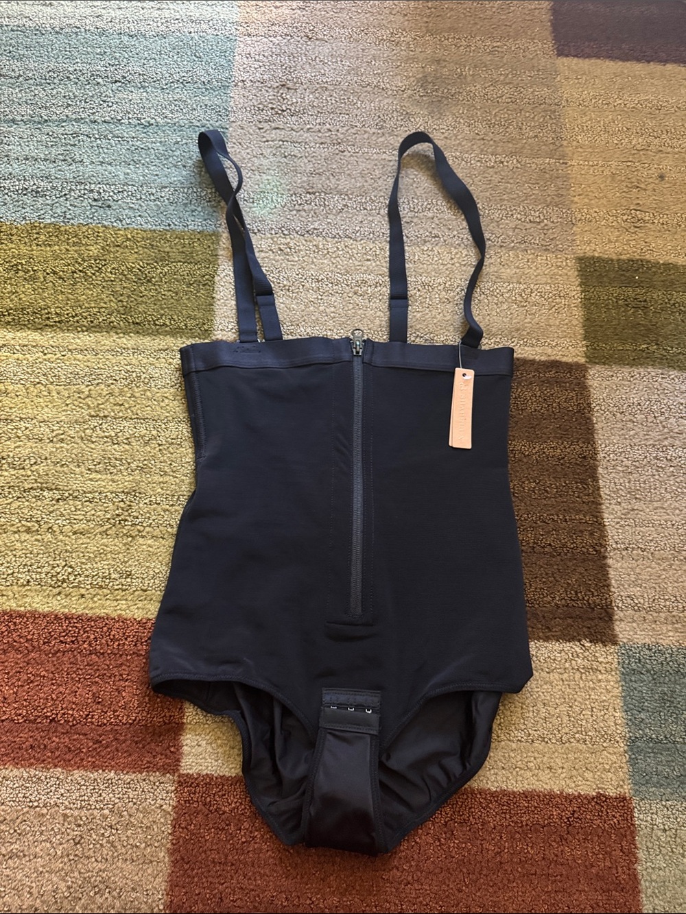 Black Front-Zip Shape-Wear with Adjustable Straps Size:L